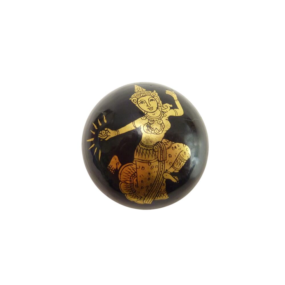Black Lacquer Ring Holder Dish Vintage Asian Gold Paint Asian Folk Art Small
